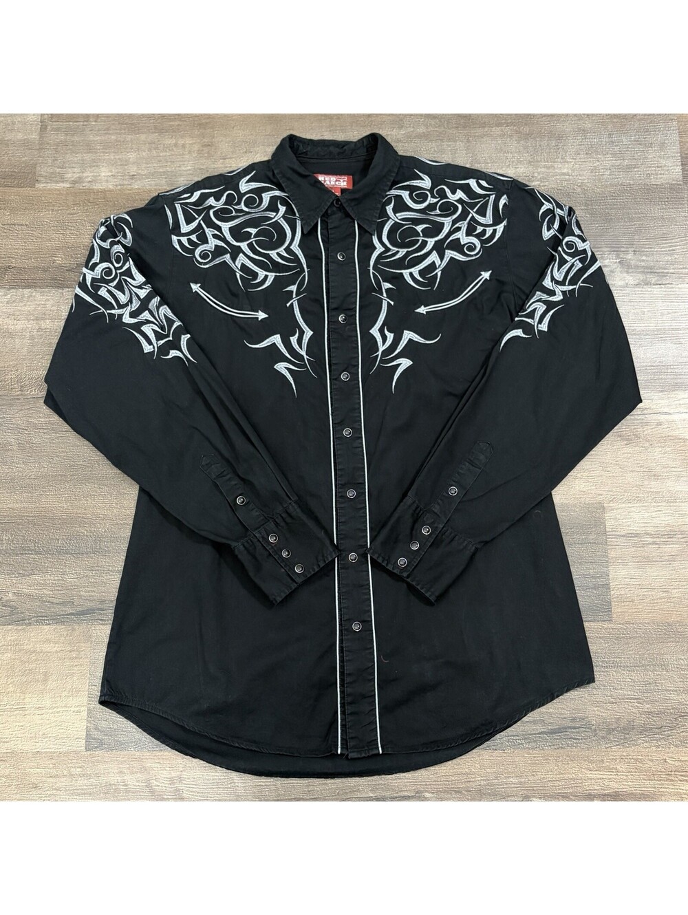 Red Ranch Men’s 1XT Western Snap Shirt Embroidered Long Sleeve Black Cowboy